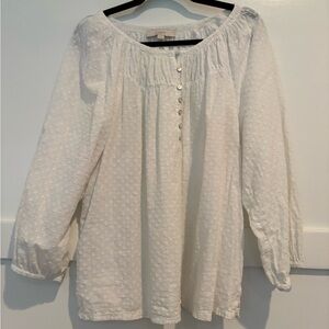 LOFT White Textured Blouse with Buttons